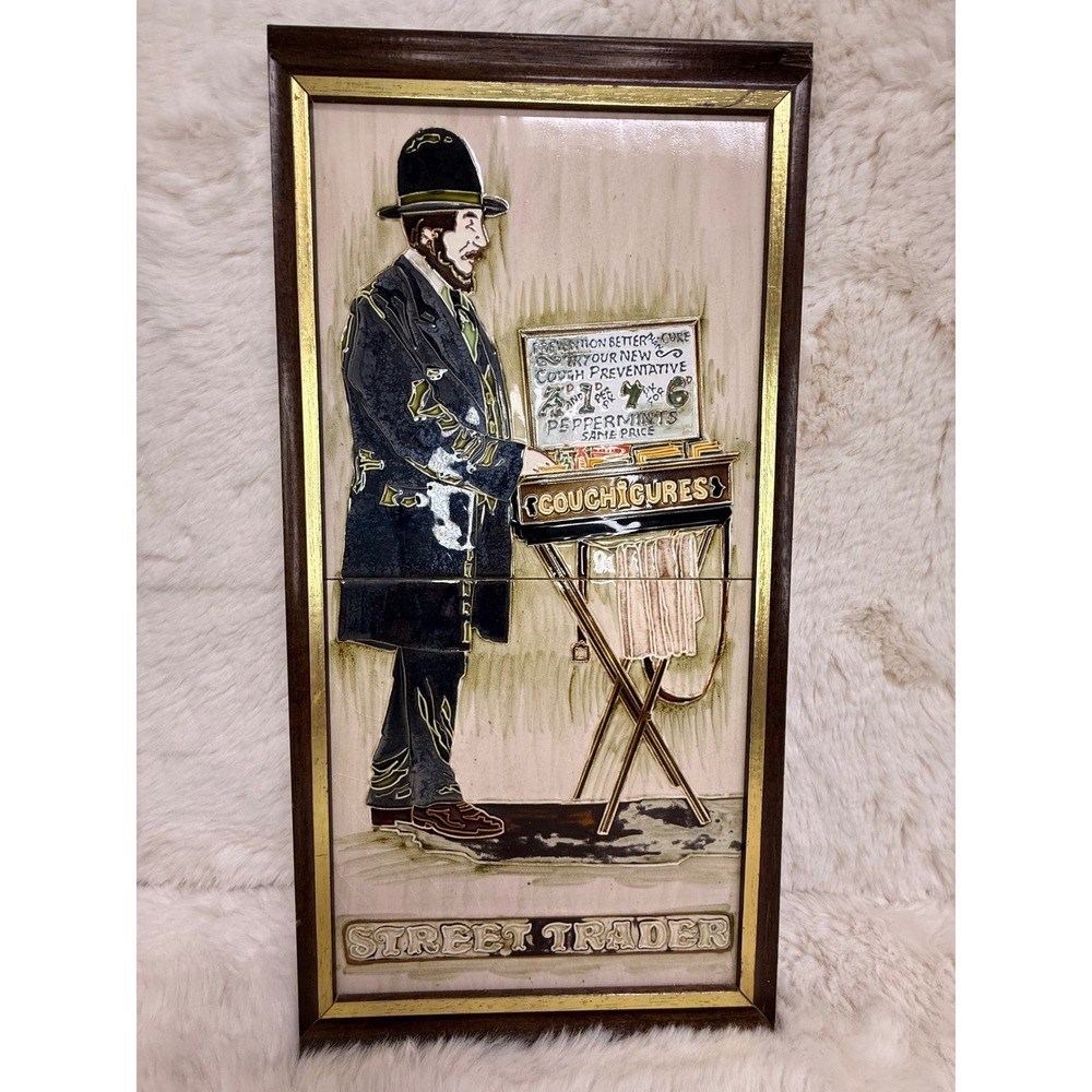 Vntg Rare Maw‎ & Co Hand Majolica Painting Street Trader Tile Art England Vctrn